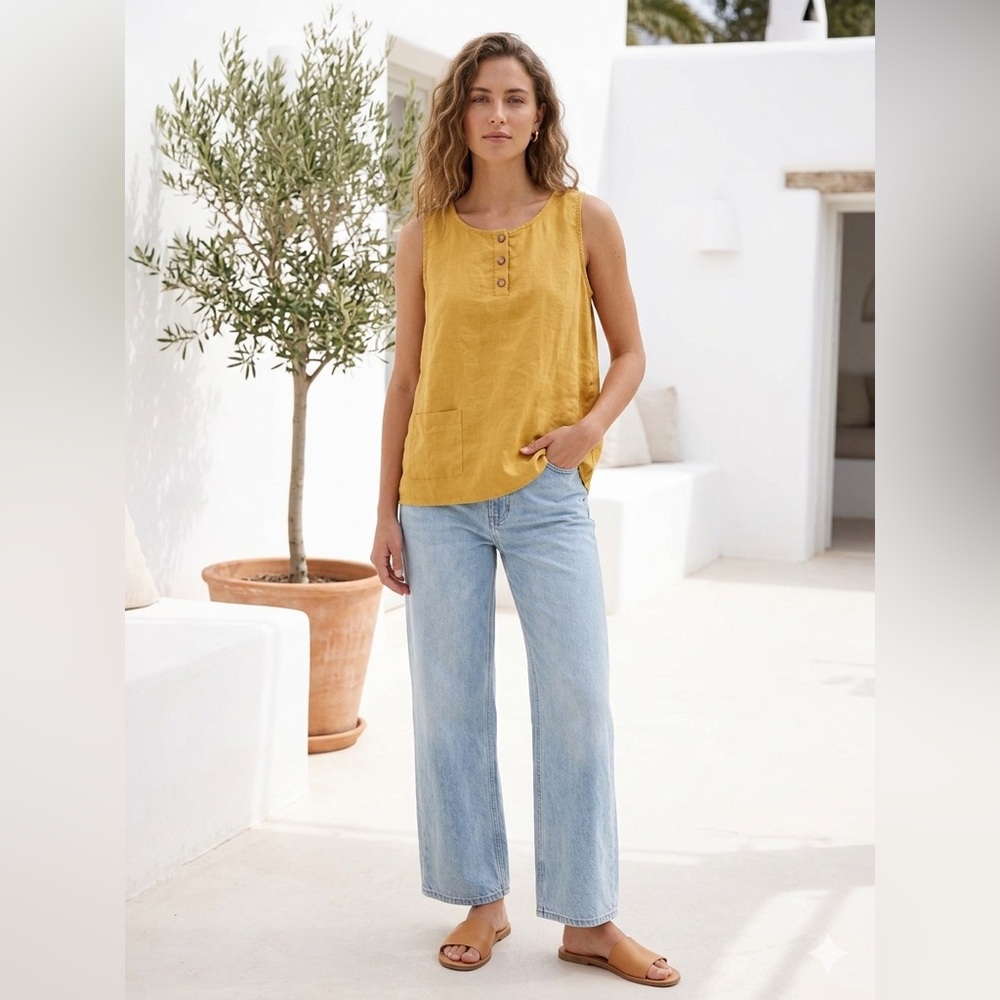 Andrea Jovine Mustard Yellow Sleeveless Linen Blend Top